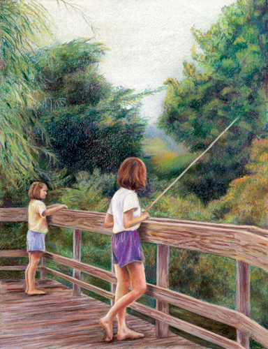 Fishing in Gallup Park - Pastel