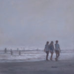 Trio Walking on Foggy Beach - Oil